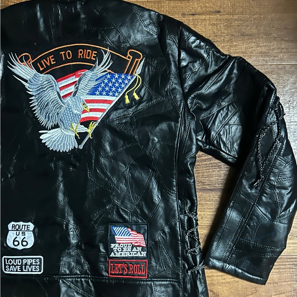 Diamond Plate Men’s Size 3 X-Large Motorcycle  Black Leather Patches Jacket ~New - Picture 9 of 16